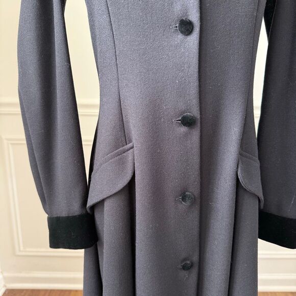 Vintage Laura Ashley Victorian Riding Dress Black Velvet Trim 4 - Picture 3 of 9